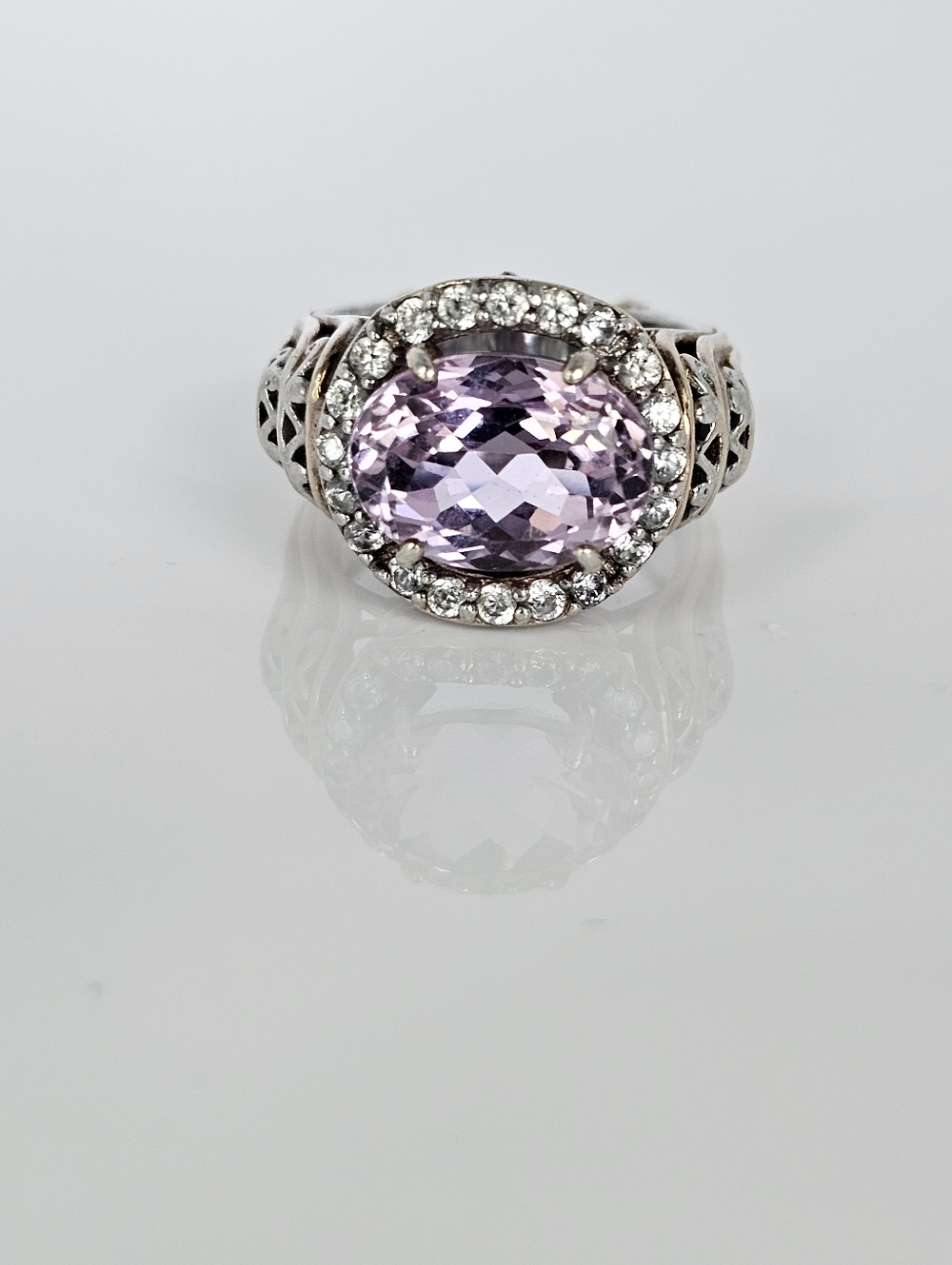 Natural Kunzite & Zircon Ring Palladium Sterling Silver 18k Rose Gold Sz 8!